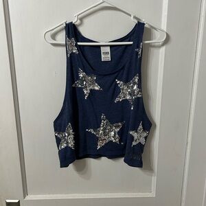 Victoria's Secret Navy Sequin Star Crop Top